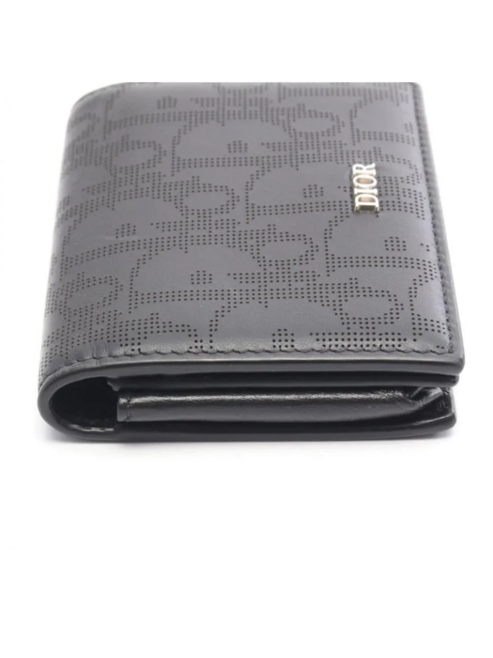 Dior Card Case Oblique Perforated Black Leather